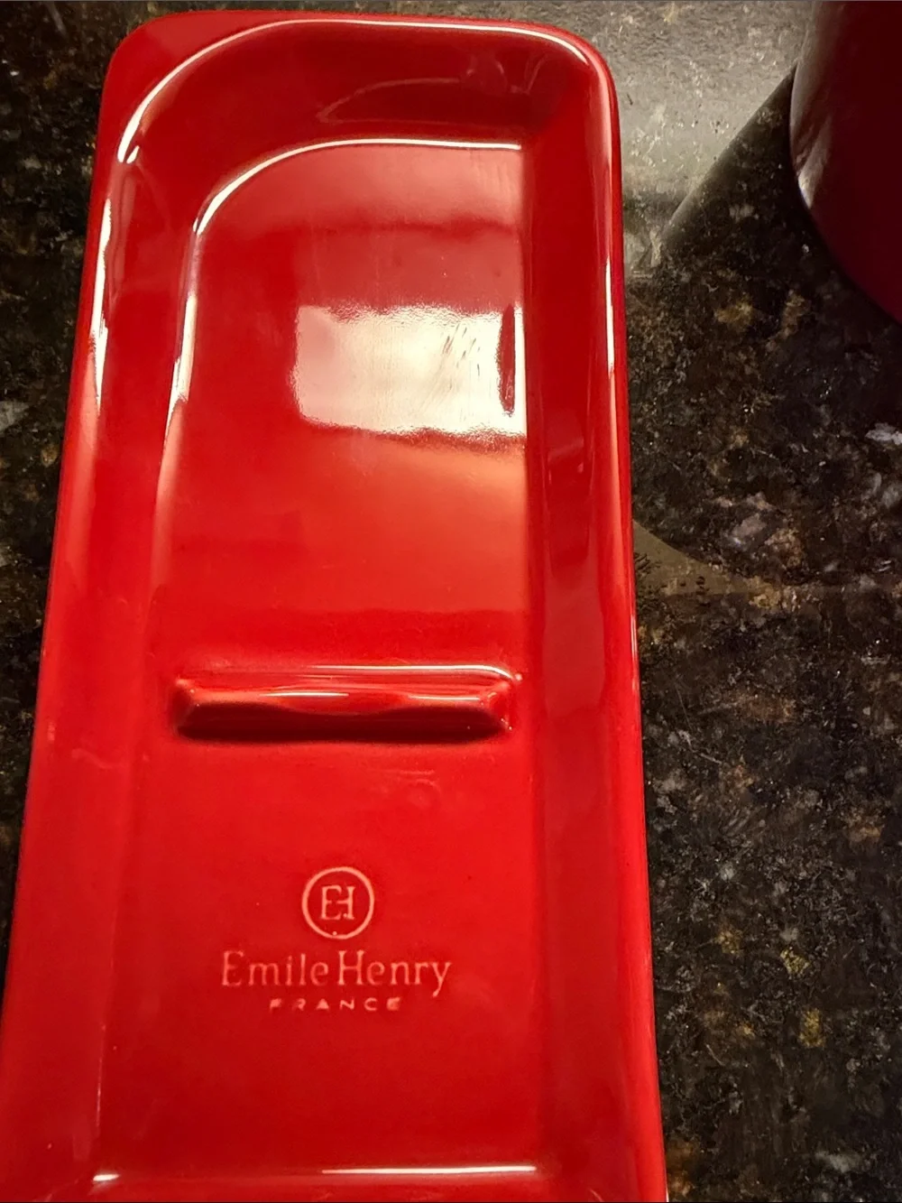 Emile Henry Spoon Rest, Salt Cellar and Utencil holder. Made in France. RED